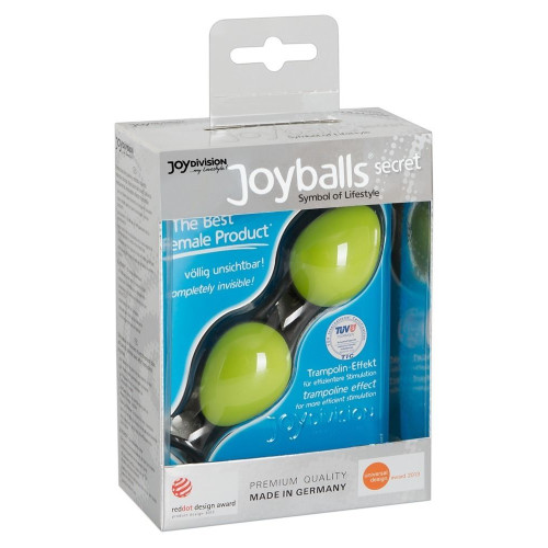 Зелёные вагинальные шарики на чёрной сцепке Joyballs Secret (лаймовый)