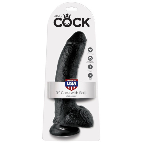 Чёрный фаллоимитатор 9  Cock with Balls - 22,9 см. (черный)