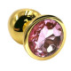 Золотистая алюминиевая анальная пробка с светло-розовым кристаллом - 6 см. (розовый)