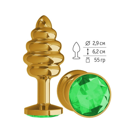 Золотистая пробка с рёбрышками и зеленым кристаллом - 7 см. (зеленый)