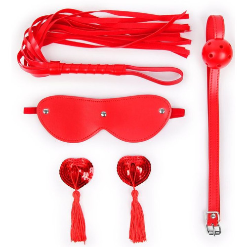 Пикантный набор БДСМ из 4 предметов в красном цвете (красный)