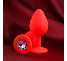 Красная анальная пробка с прозрачным кристаллом - 8 см. (красный)