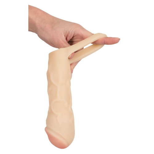 Закрытая удлиняющая насадка на пенис с подхватом мошонки Thicker & Bigger Extension - 17 см. (телесный)
