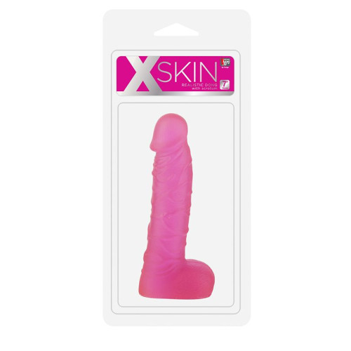 Розовый фаллоимитатор XSKIN 7 PVC DONG TRANSPARENT PINK - 18 см. (розовый)