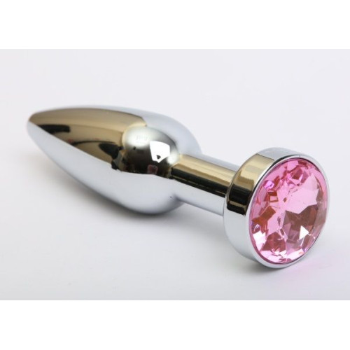 Удлинённая серебристая пробка с розовым кристаллом - 11,2 см. (розовый)