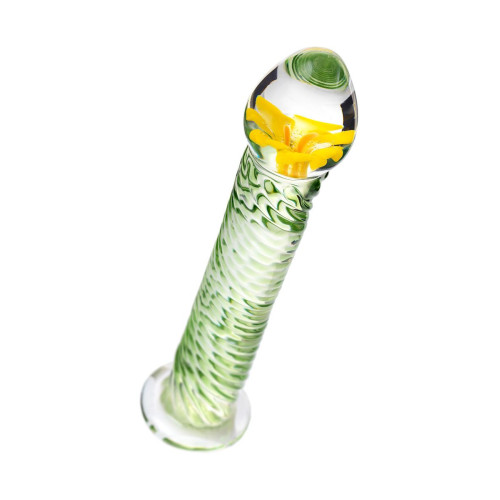 Стеклянный фаллоимитатор со спиралевидным рельефом - 16,5 см. (зеленый)