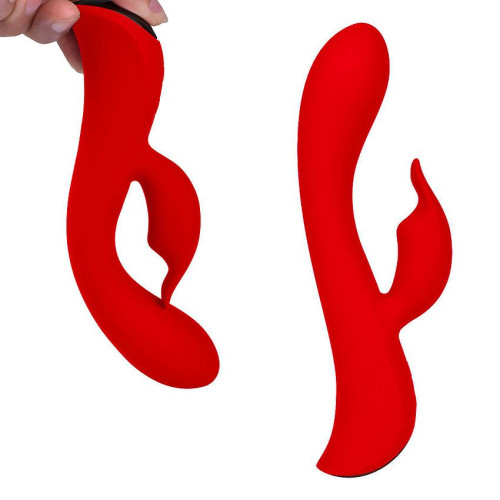 Красный вибромассажер-кролик 5  Silicone Bunny Love - 19,1 см. (красный)