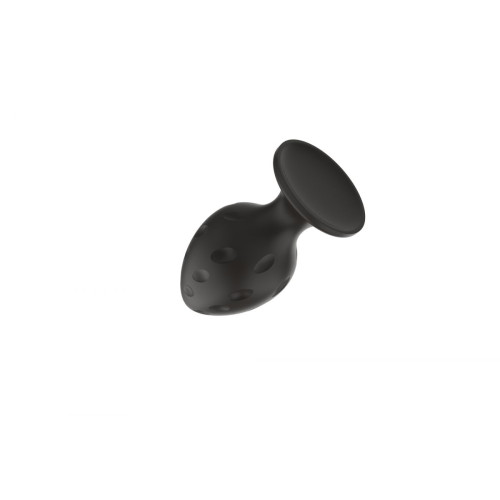 Черная малая силиконовая анальная пробка с рельефом в виде углублений (черный)