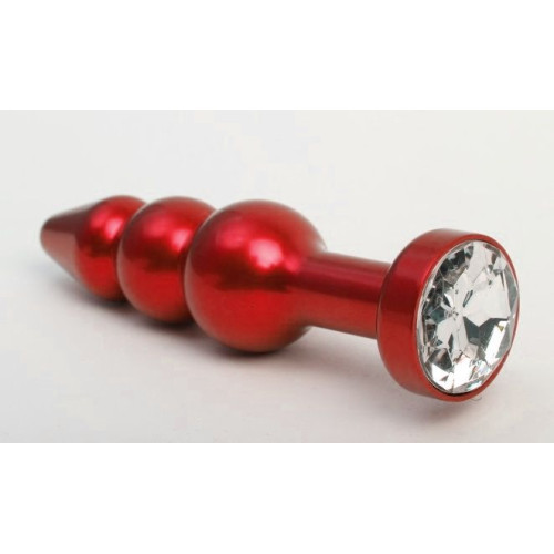 Красная анальная ёлочка с прозрачным кристаллом - 11,2 см. (прозрачный)