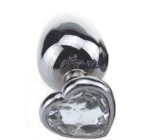 Серебристая пробка с прозрачным кристаллом-сердечком - 9 см. (прозрачный)