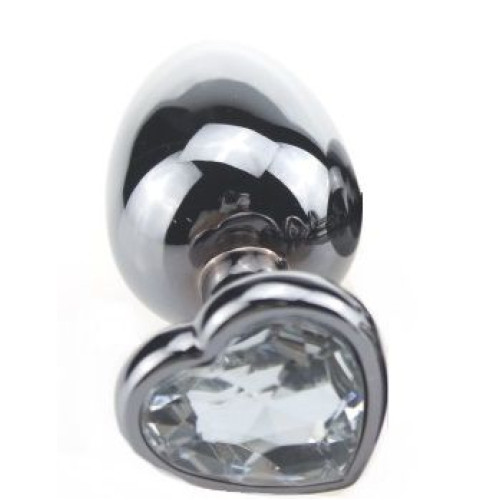 Серебристая пробка с прозрачным кристаллом-сердечком - 9 см. (прозрачный)