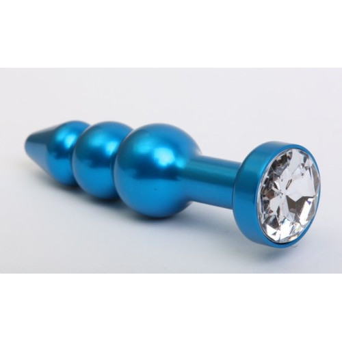 Синяя фигурная анальная пробка с прозрачным кристаллом - 11,2 см. (прозрачный)