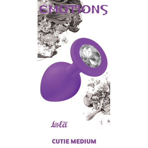 Средняя фиолетовая анальная пробка Emotions Cutie Medium с прозрачным кристаллом - 8,5 см. (прозрачный)