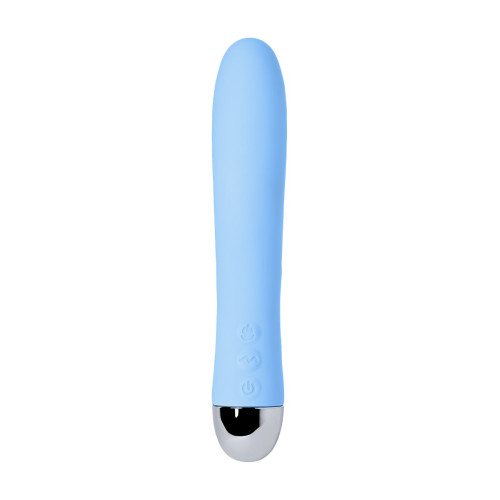 Голубой силиконовый вибратор с функцией нагрева и пульсирующими шариками FAHRENHEIT - 19 см. (голубой)