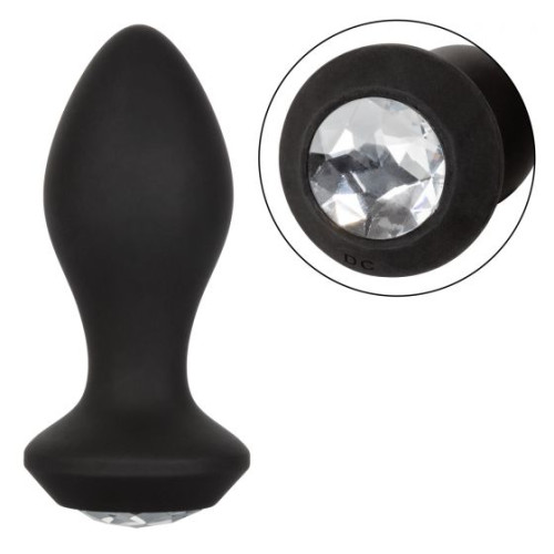 Черная анальная пробка с вибрацией и кристаллом Power Gem Vibrating Crystal Probe - 10,75 см. (черный)