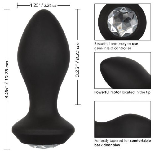 Черная анальная пробка с вибрацией и кристаллом Power Gem Vibrating Crystal Probe - 10,75 см. (черный)