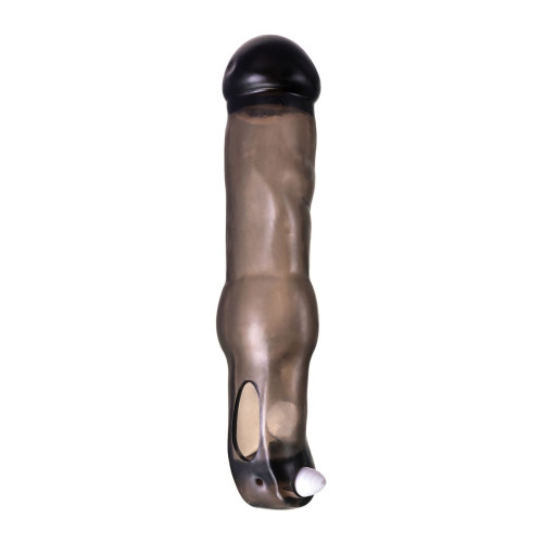 Закрытая фаллическая насадка на пенис с кольцом для фиксации  вибропулей (дымчатый)