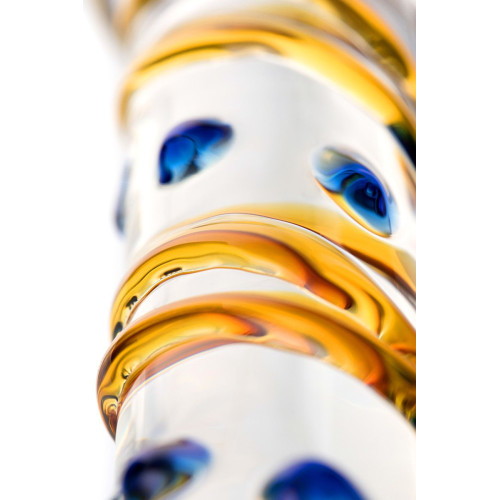 Стеклянный фаллос на подставке с цветными спиралями - 17,5 см. (прозрачный)
