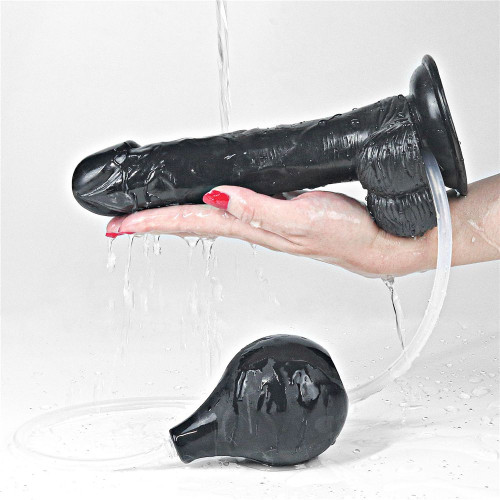 Черный фаллоимитатор Squirt Extreme 9 с имитацией эякуляции - 23 см. (черный)