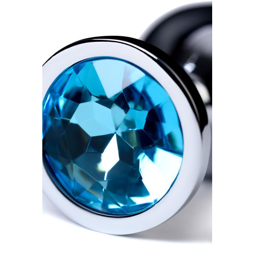 Серебристая конусовидная анальная пробка с голубым кристаллом - 8 см. (голубой)