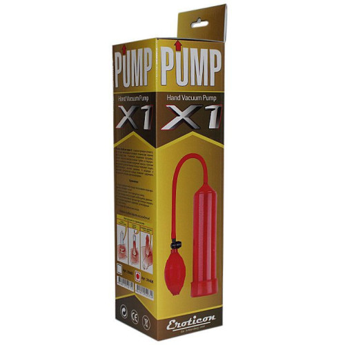Красная вакуумная помпа Eroticon PUMP X1 с грушей (красный)