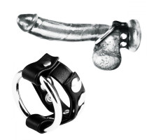 Регулируемое металлическое кольцо на пенис с ремешком (черный с серебристым)