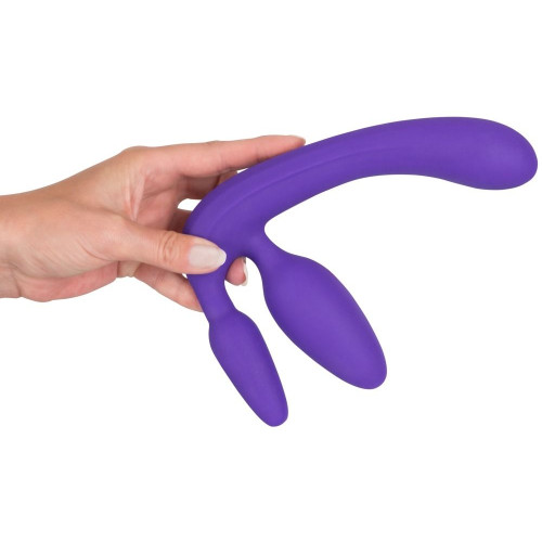 Фиолетовый безремневой страпон с двумя пробками Triple Teaser (фиолетовый)