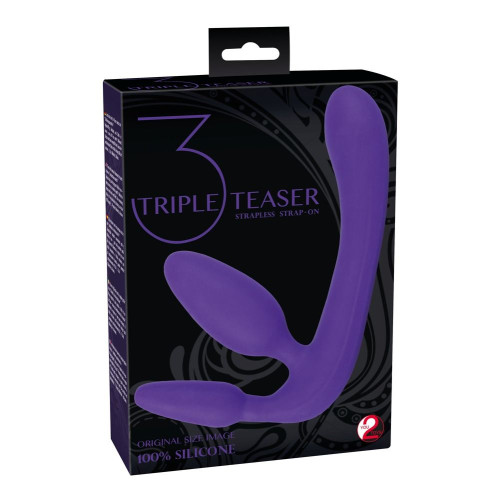 Фиолетовый безремневой страпон с двумя пробками Triple Teaser (фиолетовый)
