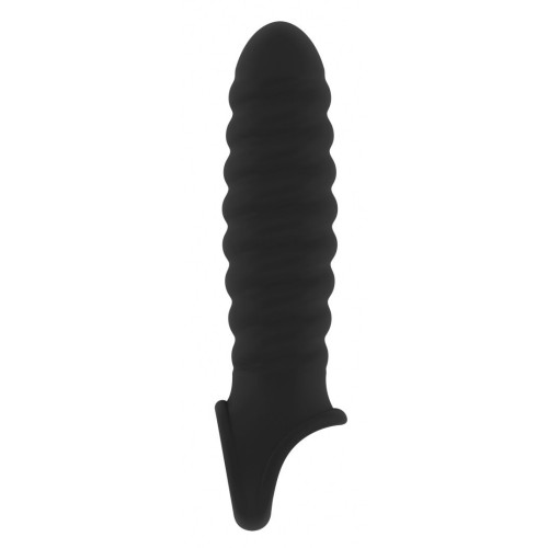 Чёрная ребристая насадка Stretchy Penis Extension No.32 (черный)
