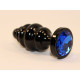Черная фигурная анальная пробка с синим кристаллом - 8,2 см. (синий)