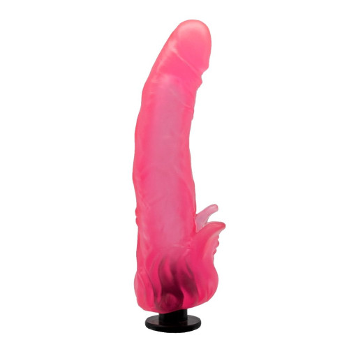 Розовая насадка для страпона с клиторальными лепестками - 20 см. (розовый)