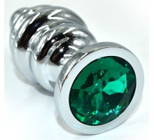 Серебристая анальная пробка из нержавеющей стали с зеленым кристаллом - 8,8 см. (зеленый)