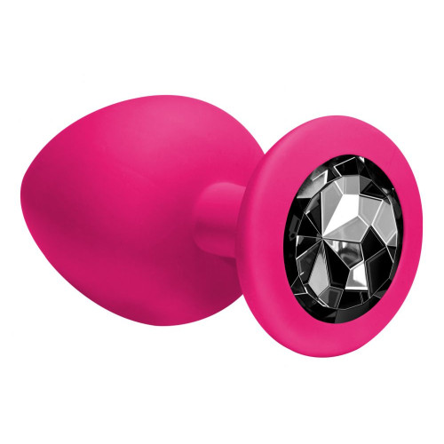 Большая розовая анальная пробка Emotions Cutie Large с чёрным кристаллом - 10 см. (черный)