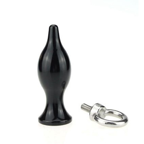Чёрная металлическая анальная пробка с кольцом - 7 см. (черный)