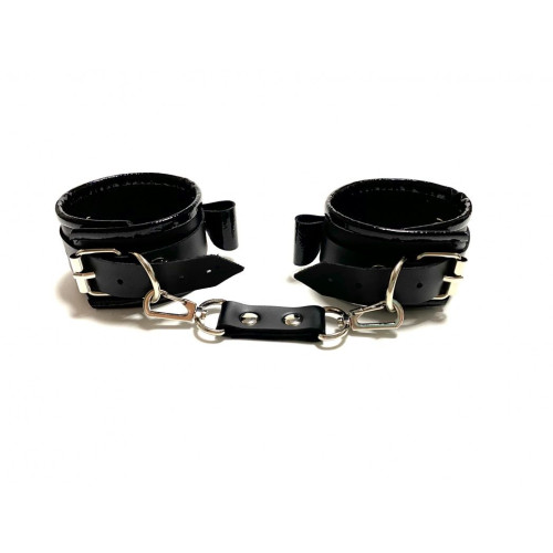 Черные наручники с бантиками из эко-кожи (черный)