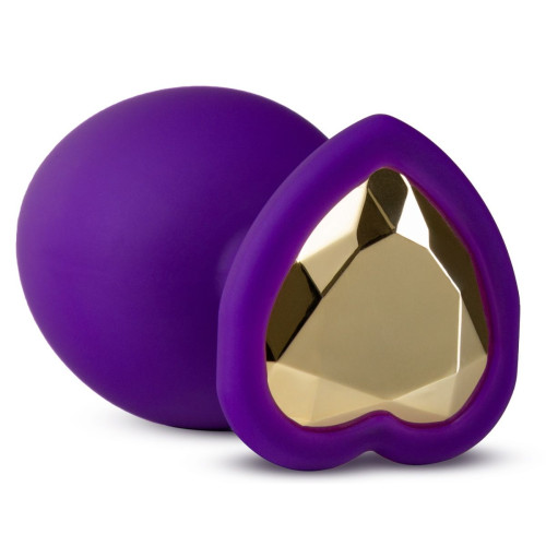 Фиолетовая анальная пробка Bling Plug Medium с золотистым стразом - 8,3 см. (фиолетовый)