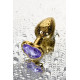 Золотистая анальная втулка с фиолетовым кристаллом-сердечком - 7 см. (фиолетовый)