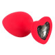 Красная силиконовая анальная пробка с черным стразом-сердечком - 7,9 см. (красный с черным)