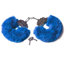 Шикарные синие меховые наручники с ключиками (синий)