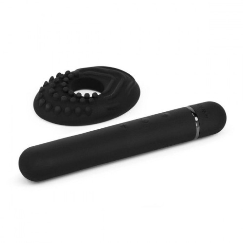 Черный мини-вибратор Le Wand Baton с текстурированной насадкой - 11,9 см. (черный)