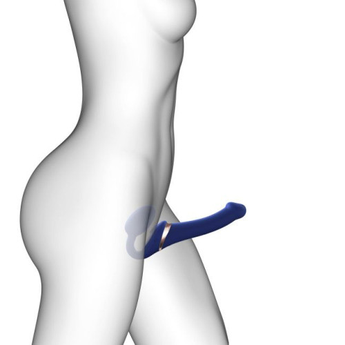 Синий безремневой страпон Multi Orgasm Size M с клиторальной стимуляцией (синий)