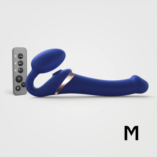 Синий безремневой страпон Multi Orgasm Size M с клиторальной стимуляцией (синий)