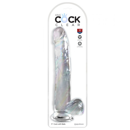 Прозрачный фаллоимитатор с мошонкой на присоске 11’’ Cock with Balls - 30,5 см. (прозрачный)