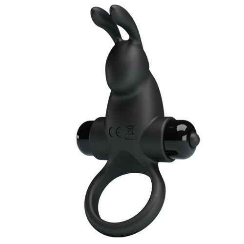Черное эрекционное кольцо с выступом-зайчиком для стимуляции клитора (черный)