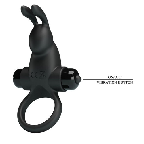Черное эрекционное кольцо с выступом-зайчиком для стимуляции клитора (черный)