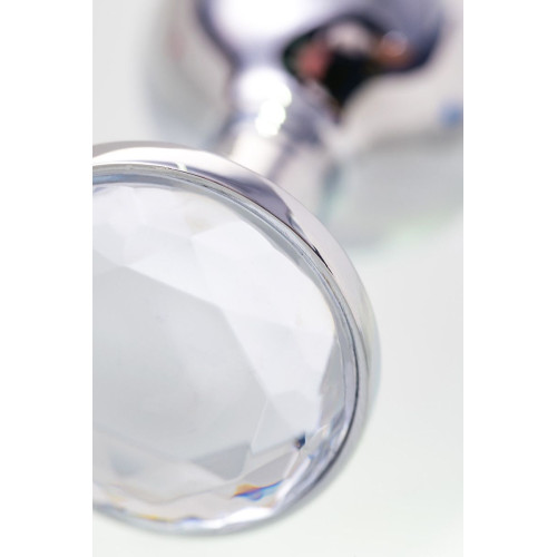 Малая серебристая анальная втулка с прозрачным кристаллом - 6 см. (серебро)
