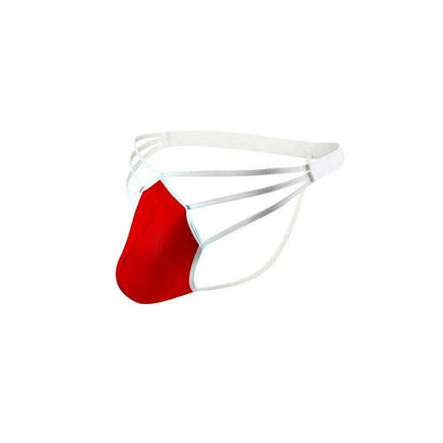Красные сексуальные трусы-стринги на тонких белых бретелях (красный с белым|XXL)