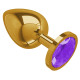 Золотистая большая анальная пробка с фиолетовым кристаллом - 9,5 см. (фиолетовый)
