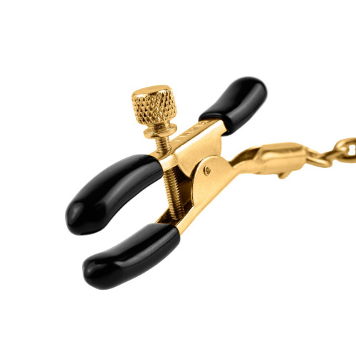Чёрные с золотом зажимы на соски Gold Chain Nipple Clamps (золото)