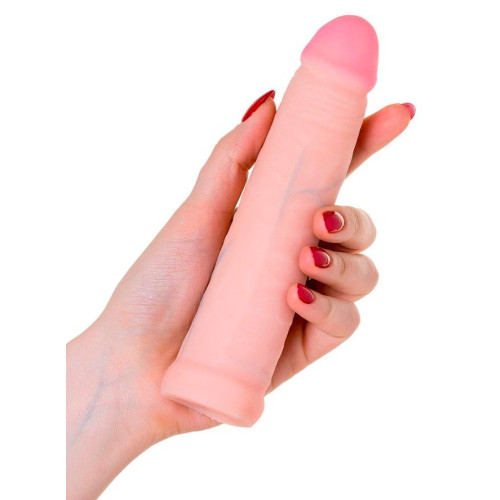 Телесный поясной страпон с вагинальной пробкой - 17 см. (телесный с черным)
